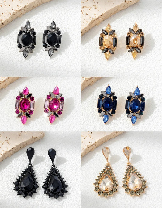 1 Pair Casual Elegant Badge Water Droplets Alloy Glass Rhinestones Drop Earrings