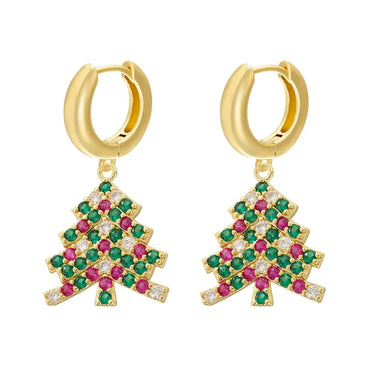 1 Pair Casual Elegant Christmas Christmas Hat Christmas Tree Santa Claus Enamel Plating Inlay Copper Zircon 18k Gold Plated Drop Earrings