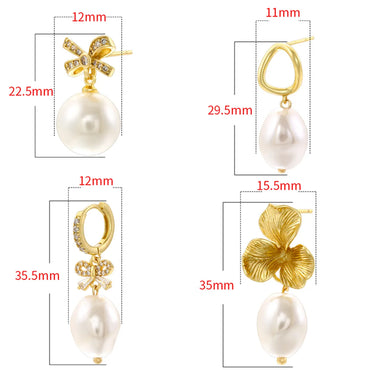 1 Pair Casual Elegant Classic Style Geometric Bow Knot Plating Inlay Copper Artificial Pearls Zircon 18K Gold Plated Drop Earrings