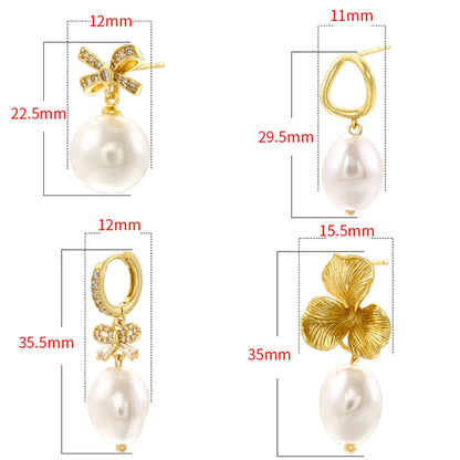 1 Pair Casual Elegant Classic Style Geometric Bow Knot Plating Inlay Copper Artificial Pearls Zircon 18K Gold Plated Drop Earrings