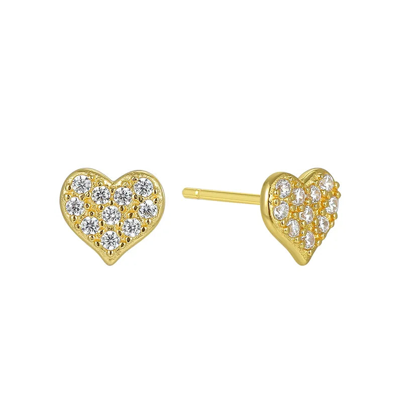 1 Pair Casual Elegant Commute Heart Shape Plating Inlay Sterling Silver Zircon Obsidian 18k Gold Plated Ear Studs