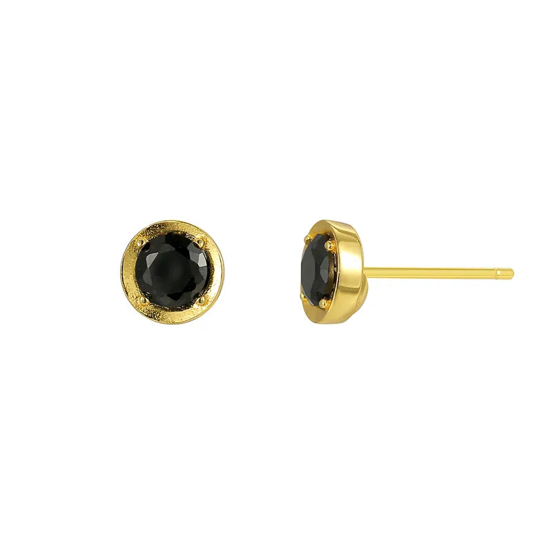 1 Pair Casual Elegant Commute Heart Shape Plating Inlay Sterling Silver Zircon Obsidian 18k Gold Plated Ear Studs