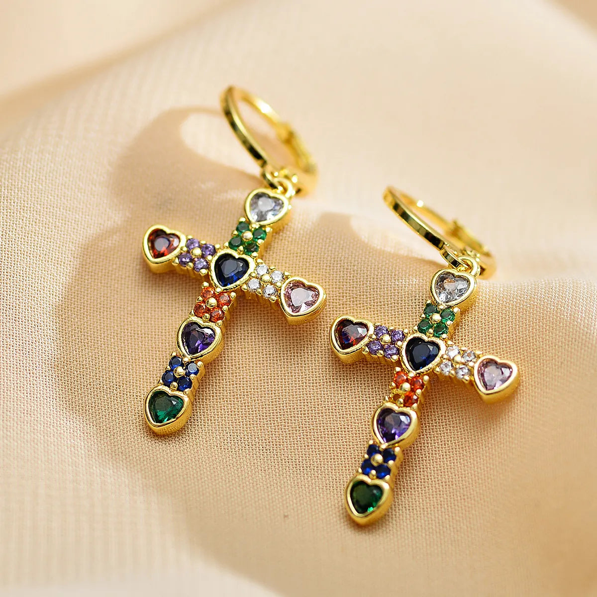 1 Pair Casual Elegant Cross Inlay Copper Zircon Drop Earrings