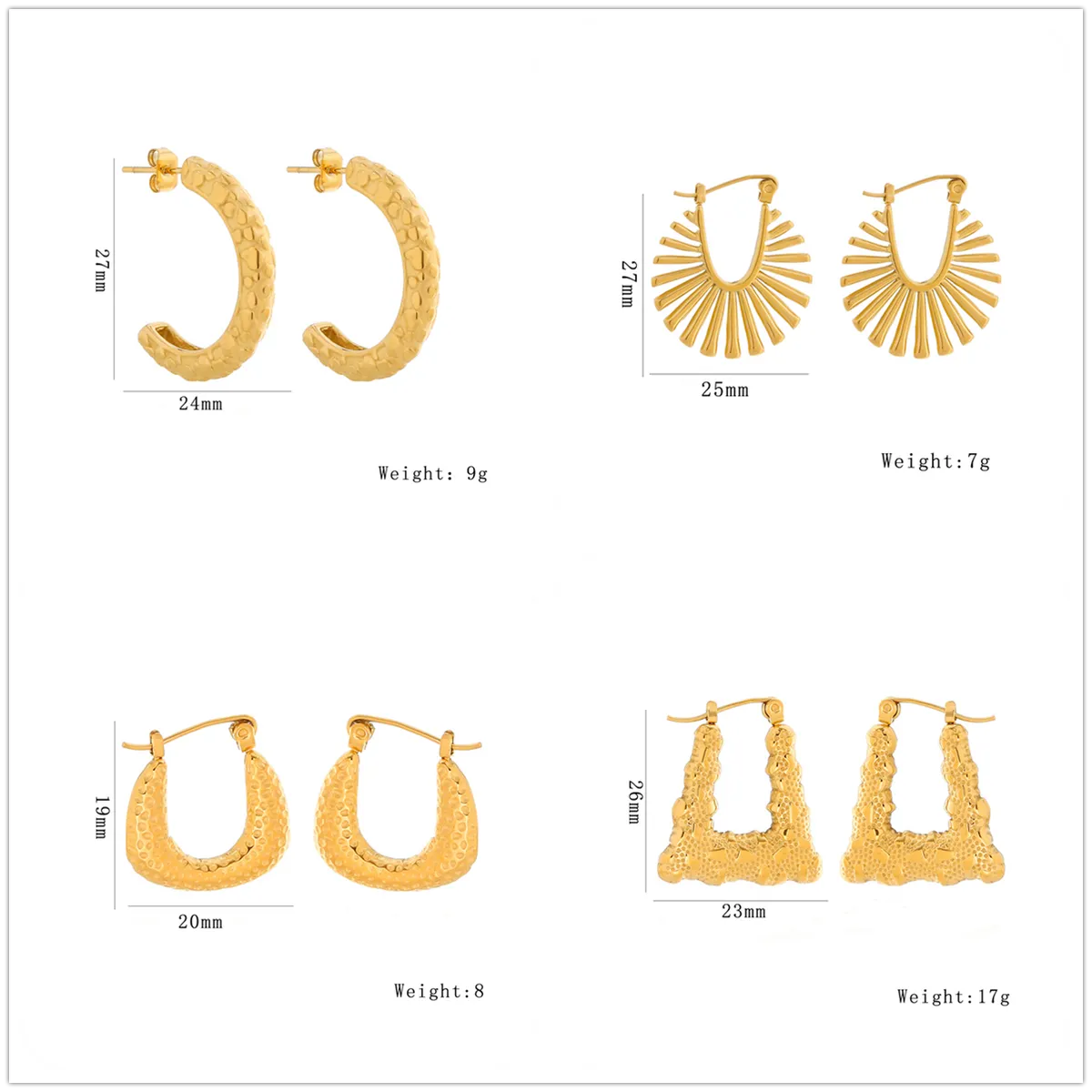 1 Pair Casual Elegant Exaggerated C Shape U Shape Oval Irregular 304 Stainless Steel 18K Gold Plated Earrings