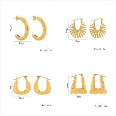 1 Pair Casual Elegant Exaggerated C Shape U Shape Oval Irregular 304 Stainless Steel 18K Gold Plated Earrings