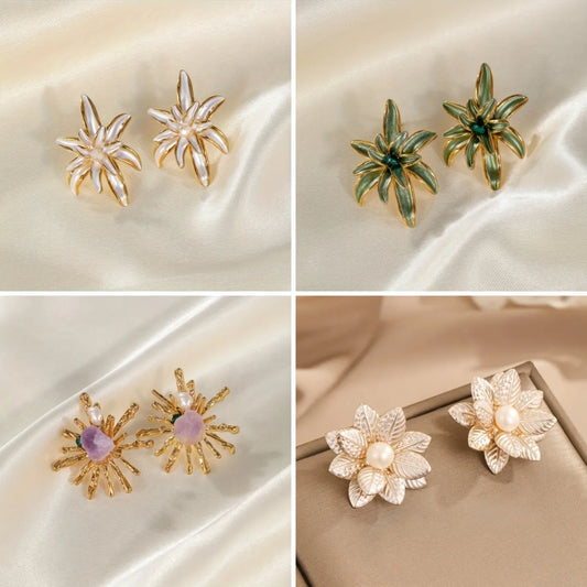 1 Pair Casual Elegant Flower Copper Natural Stone Freshwater Pearl 14K Gold Plated 18K Gold Plated Ear Studs