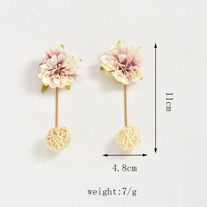 1 Pair Casual Elegant Flower Plating Cloth Drop Earrings