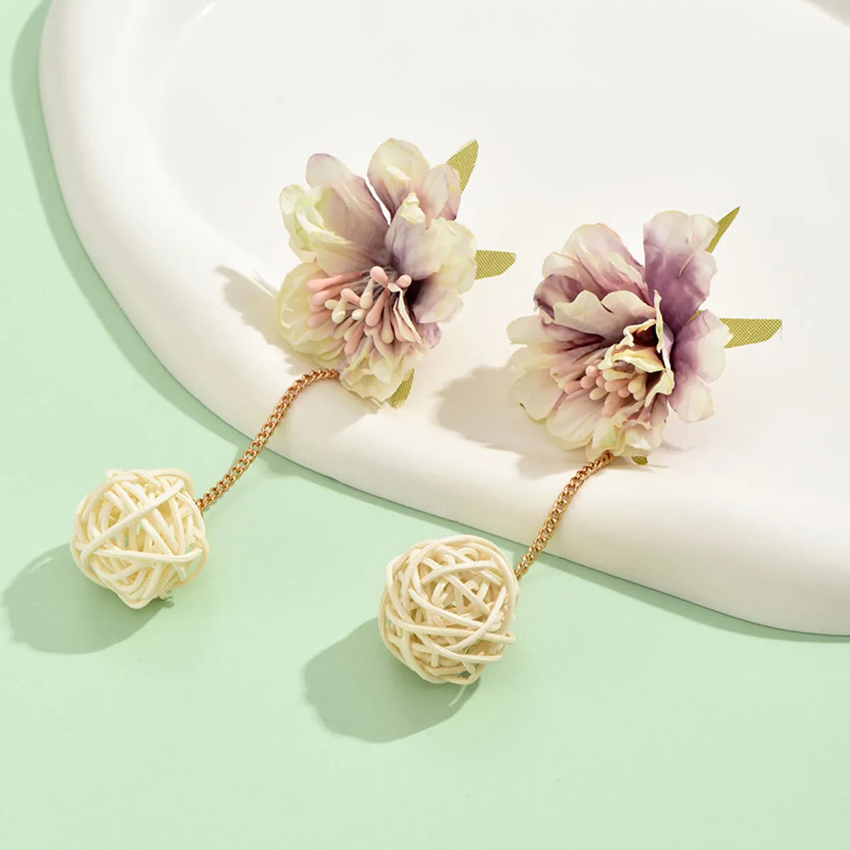 1 Pair Casual Elegant Flower Plating Cloth Drop Earrings