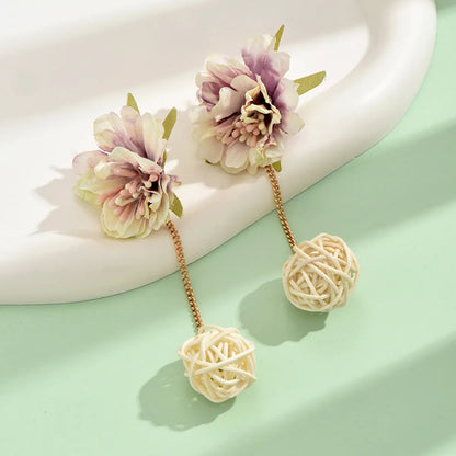 1 Pair Casual Elegant Flower Plating Cloth Drop Earrings