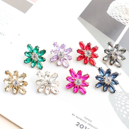 1 Pair Casual Elegant Flower Plating Inlay Alloy Crystal Rhinestones Gold Plated Ear Studs