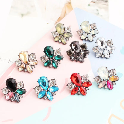 1 Pair Casual Elegant Flower Plating Inlay Alloy Rhinestones Ear Studs