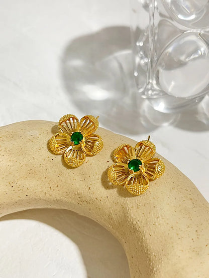 1 Pair Casual Elegant Flower Plating Inlay Copper Zircon Ear Studs