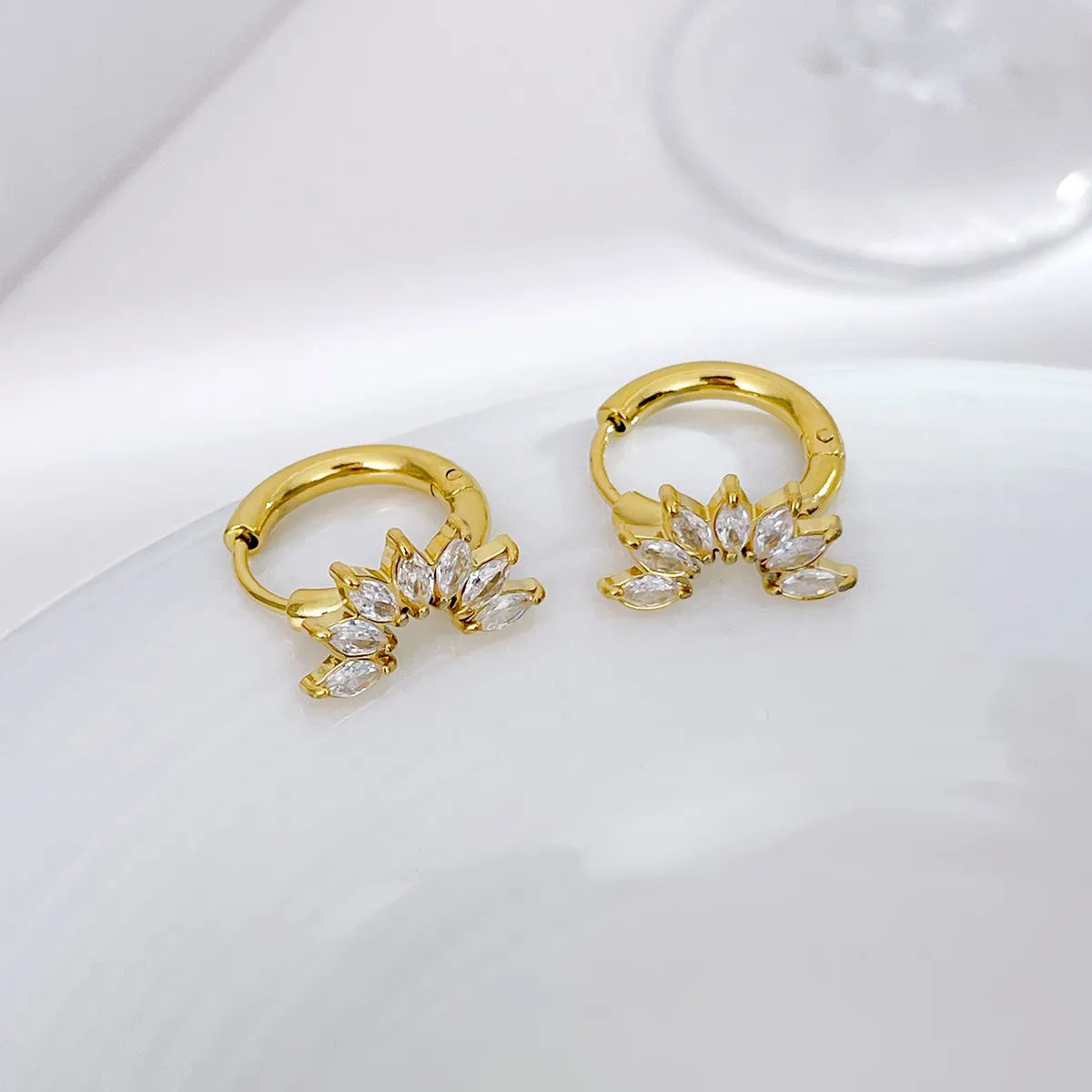 1 Pair Casual Elegant Flower Plating Inlay Stainless Steel Zircon Earrings