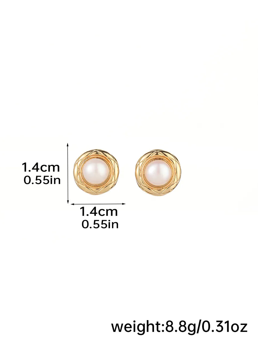 1 Pair Casual Elegant Geometric Inlay Artificial Pearl Copper Pearl 18k Gold Plated Ear Studs