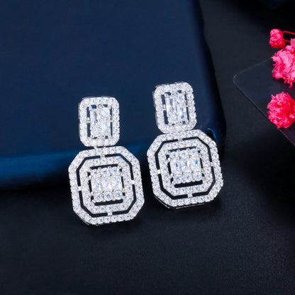 1 Pair Casual Elegant Geometric Plating Inlay Copper Zircon 14k Gold Plated Rhodium Plated Drop Earrings