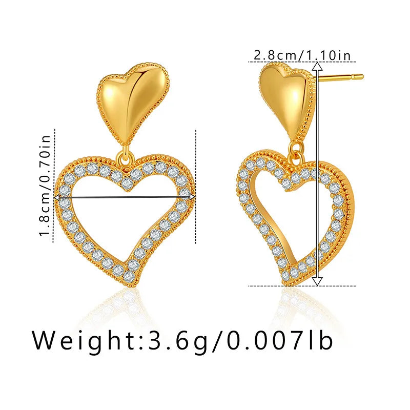 1 Pair Casual Elegant Heart Shape Plating Copper Drop Earrings