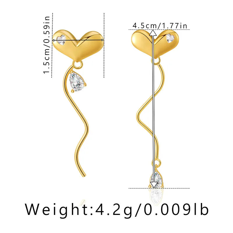 1 Pair Casual Elegant Heart Shape Plating Copper Drop Earrings