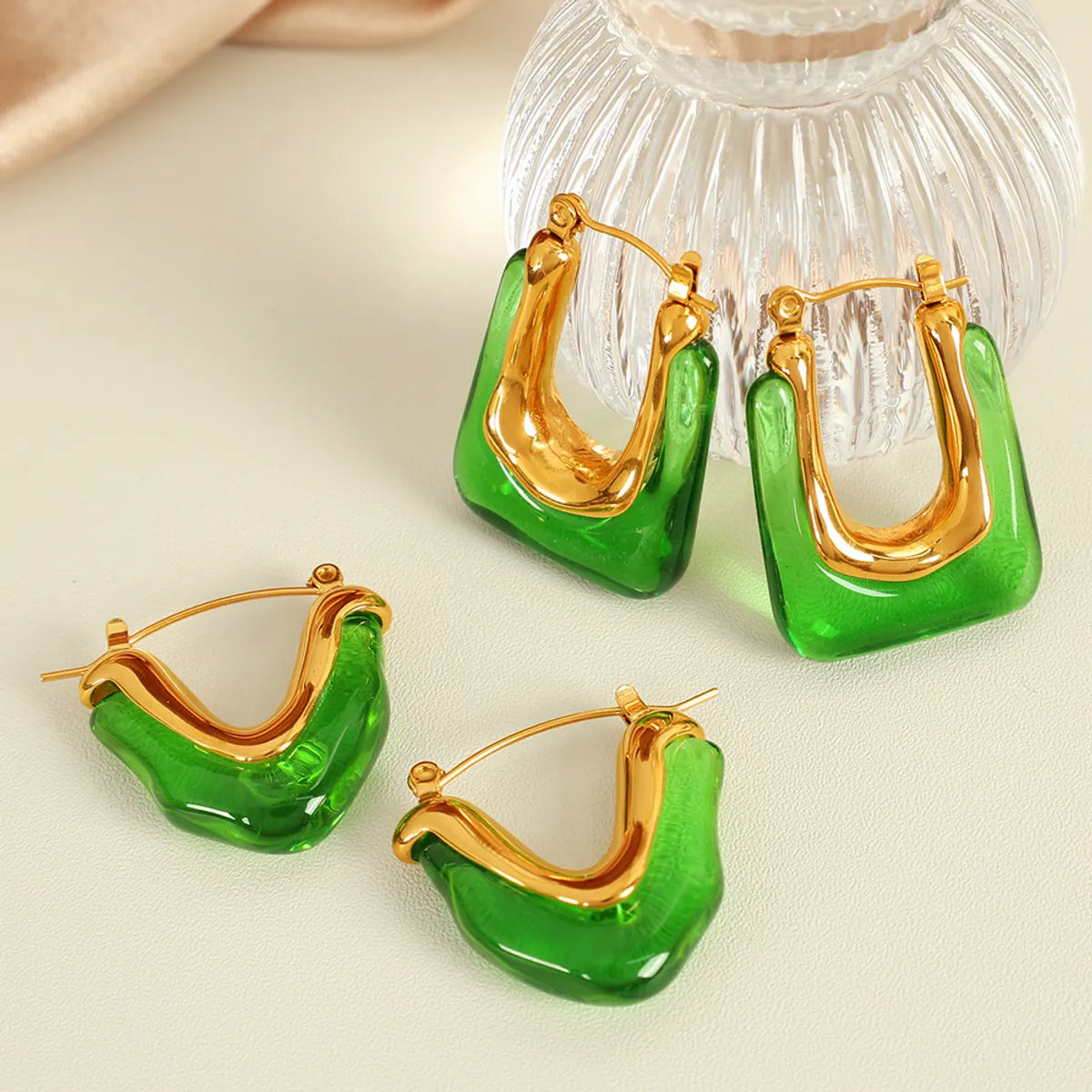 1 Pair Casual Elegant IG Style Heart Shape Rectangle Polishing Epoxy 304 Stainless Steel Resin 18K Gold Plated Earrings