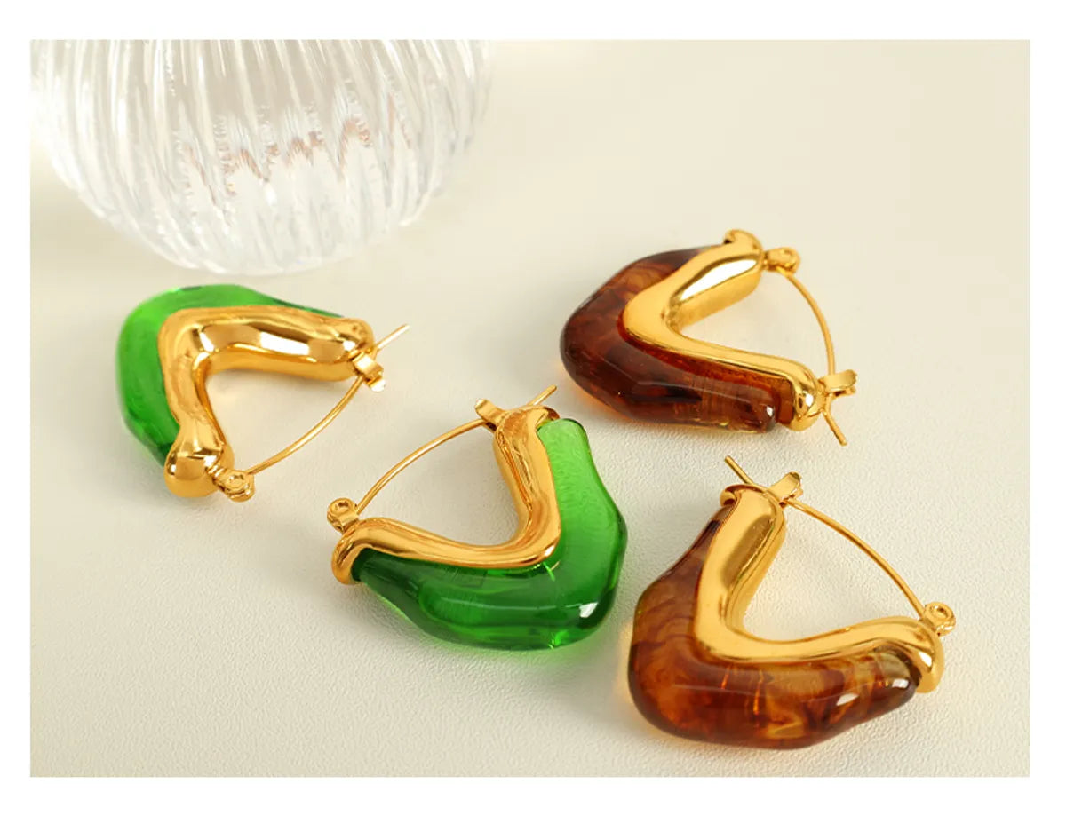 1 Pair Casual Elegant IG Style Heart Shape Rectangle Polishing Epoxy 304 Stainless Steel Resin 18K Gold Plated Earrings