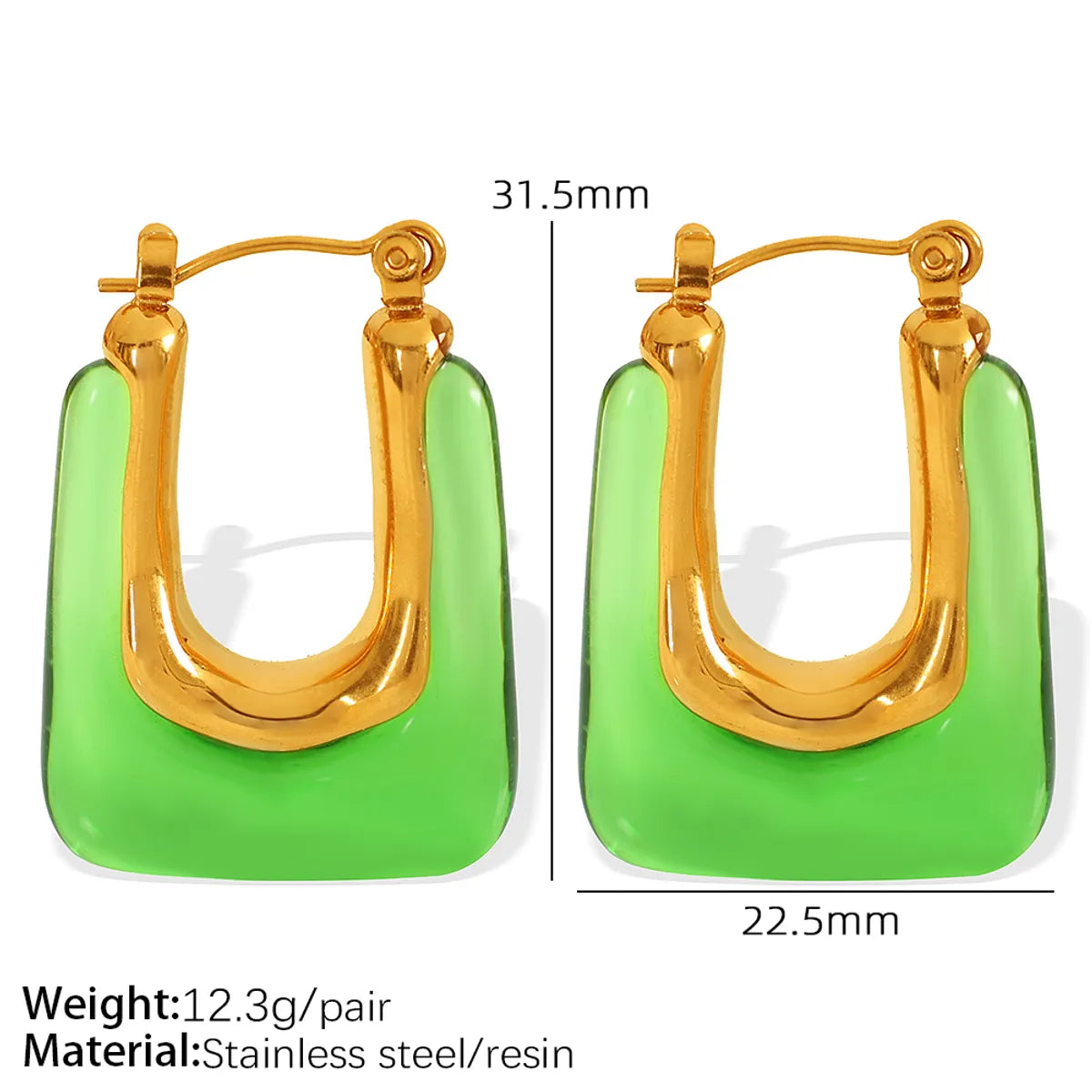 1 Pair Casual Elegant IG Style Heart Shape Rectangle Polishing Epoxy 304 Stainless Steel Resin 18K Gold Plated Earrings