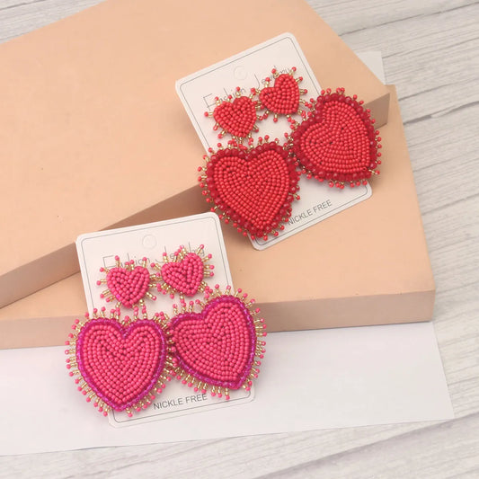 1 Pair Casual Elegant Letter Heart Shape Beaded Inlay Stainless Steel Cloth Glass Zircon Drop Earrings