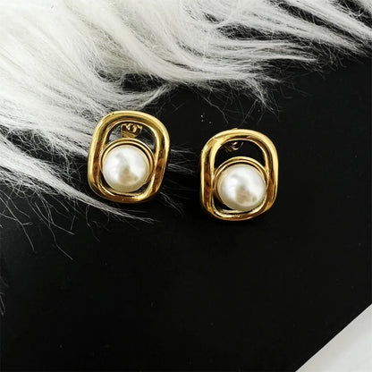 1 Pair Casual Elegant Romantic Geometric Flower Rectangle Inlay 304 Stainless Steel Pearl Ear Studs