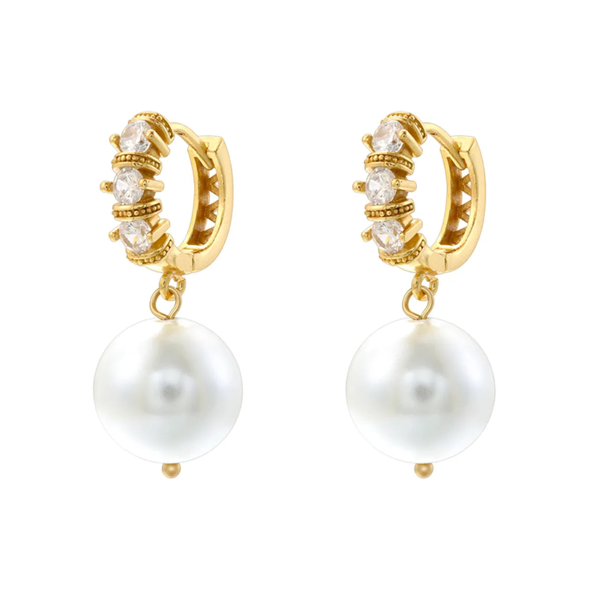 1 Pair Casual Elegant Round Plating Inlay Copper Pearl Zircon 18K Gold Plated Drop Earrings