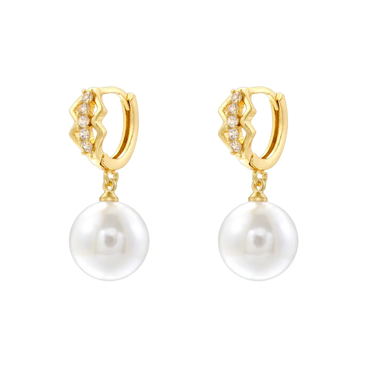 1 Pair Casual Elegant Round Plating Inlay Copper Pearl Zircon 18K Gold Plated Drop Earrings