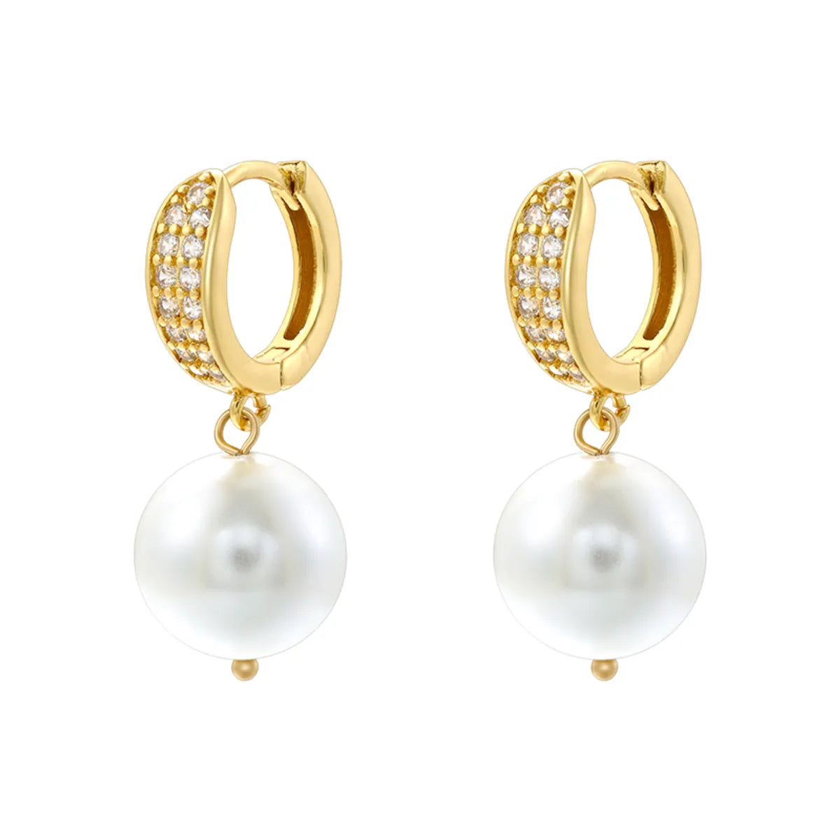 1 Pair Casual Elegant Round Plating Inlay Copper Pearl Zircon 18K Gold Plated Drop Earrings