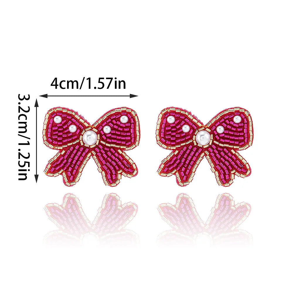 1 Pair Casual Elegant Simple Style Bow Knot Inlay Beaded Seed Bead Artificial Pearls Ear Studs