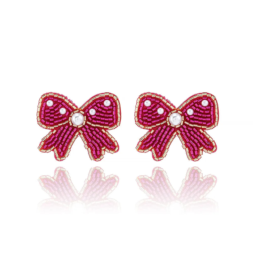 1 Pair Casual Elegant Simple Style Bow Knot Inlay Beaded Seed Bead Artificial Pearls Ear Studs