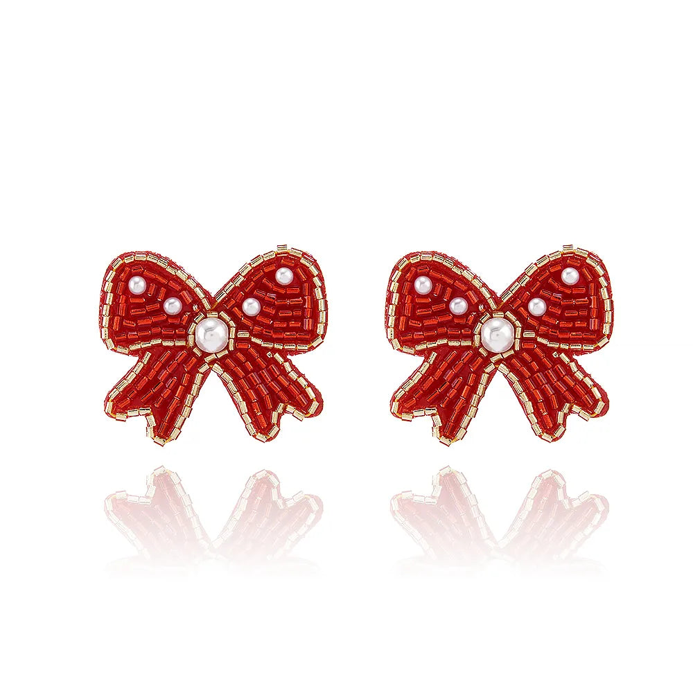 1 Pair Casual Elegant Simple Style Bow Knot Inlay Beaded Seed Bead Artificial Pearls Ear Studs