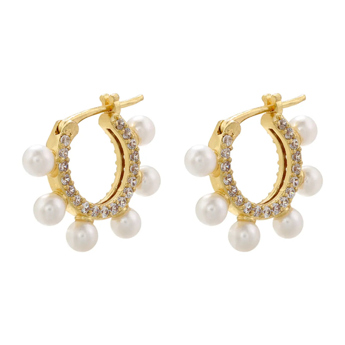 1 Pair Casual Elegant Simple Style C Shape Circle Plating Hollow Out Inlay Copper Artificial Pearls Zircon 18k Gold Plated Earrings