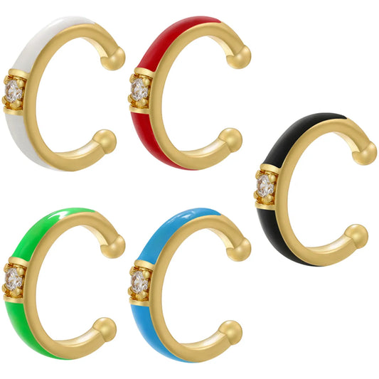 1 Pair Casual Elegant Simple Style C Shape Enamel Plating Inlay Copper Zircon 18k Gold Plated Ear Cuffs