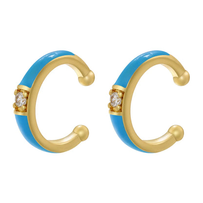 1 Pair Casual Elegant Simple Style C Shape Enamel Plating Inlay Copper Zircon 18k Gold Plated Ear Cuffs