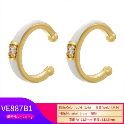 1 Pair Casual Elegant Simple Style C Shape Enamel Plating Inlay Copper Zircon 18k Gold Plated Ear Cuffs