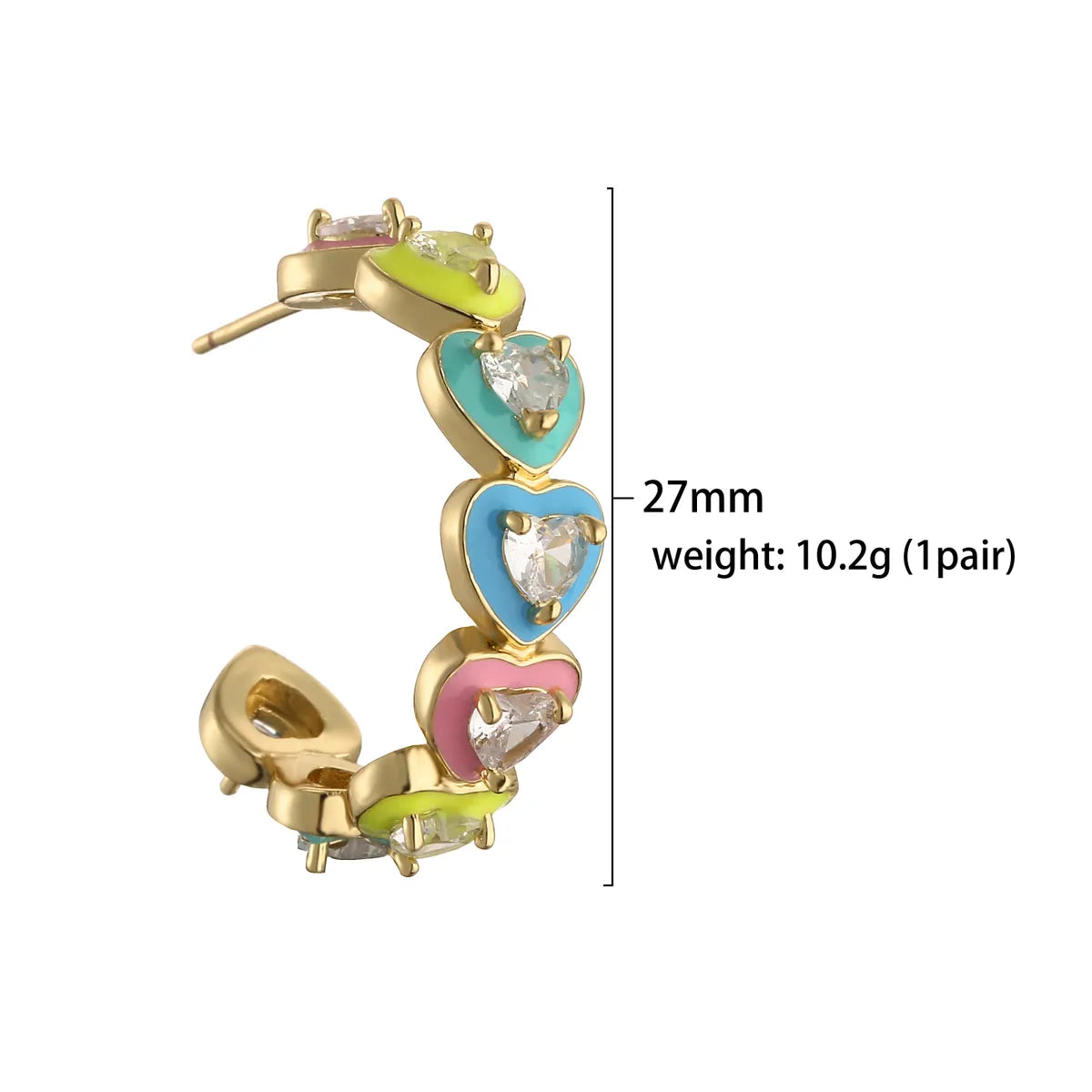 1 Pair Casual Elegant Simple Style C Shape Heart Shape Plating Inlay Copper Zircon 18k Gold Plated Ear Studs