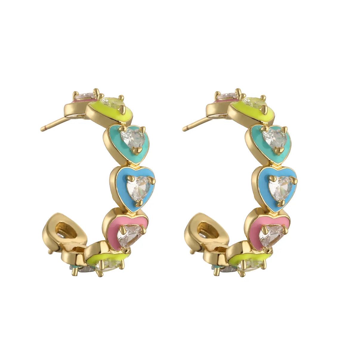 1 Pair Casual Elegant Simple Style C Shape Heart Shape Plating Inlay Copper Zircon 18k Gold Plated Ear Studs