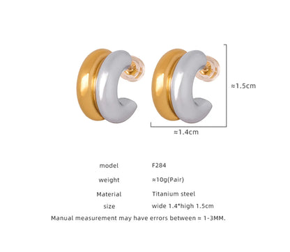 1 Pair Casual Elegant Simple Style C Shape Layered Patchwork Plating Titanium Steel 18k Gold Plated Ear Studs