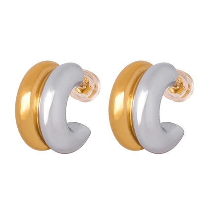 1 Pair Casual Elegant Simple Style C Shape Layered Patchwork Plating Titanium Steel 18k Gold Plated Ear Studs