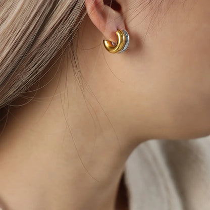 1 Pair Casual Elegant Simple Style C Shape Layered Patchwork Plating Titanium Steel 18k Gold Plated Ear Studs