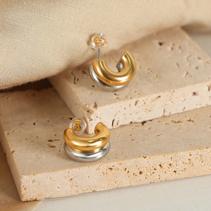 1 Pair Casual Elegant Simple Style C Shape Layered Patchwork Plating Titanium Steel 18k Gold Plated Ear Studs