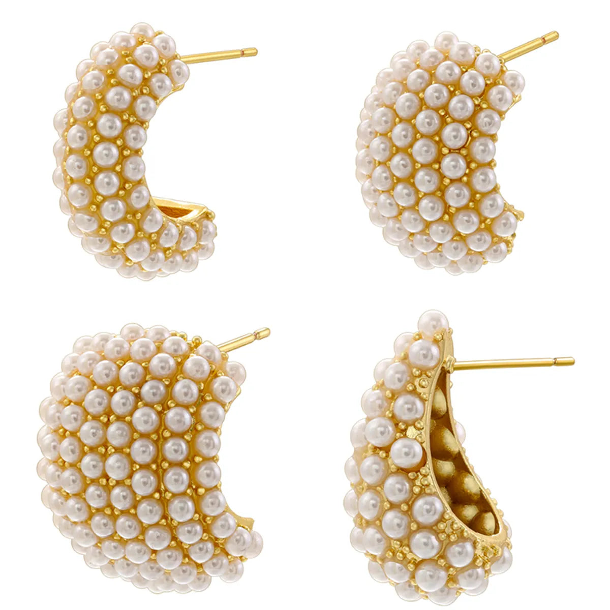 1 Pair Casual Elegant Simple Style C Shape Water Droplets Plating Inlay Copper Artificial Pearls 18k Gold Plated Earrings