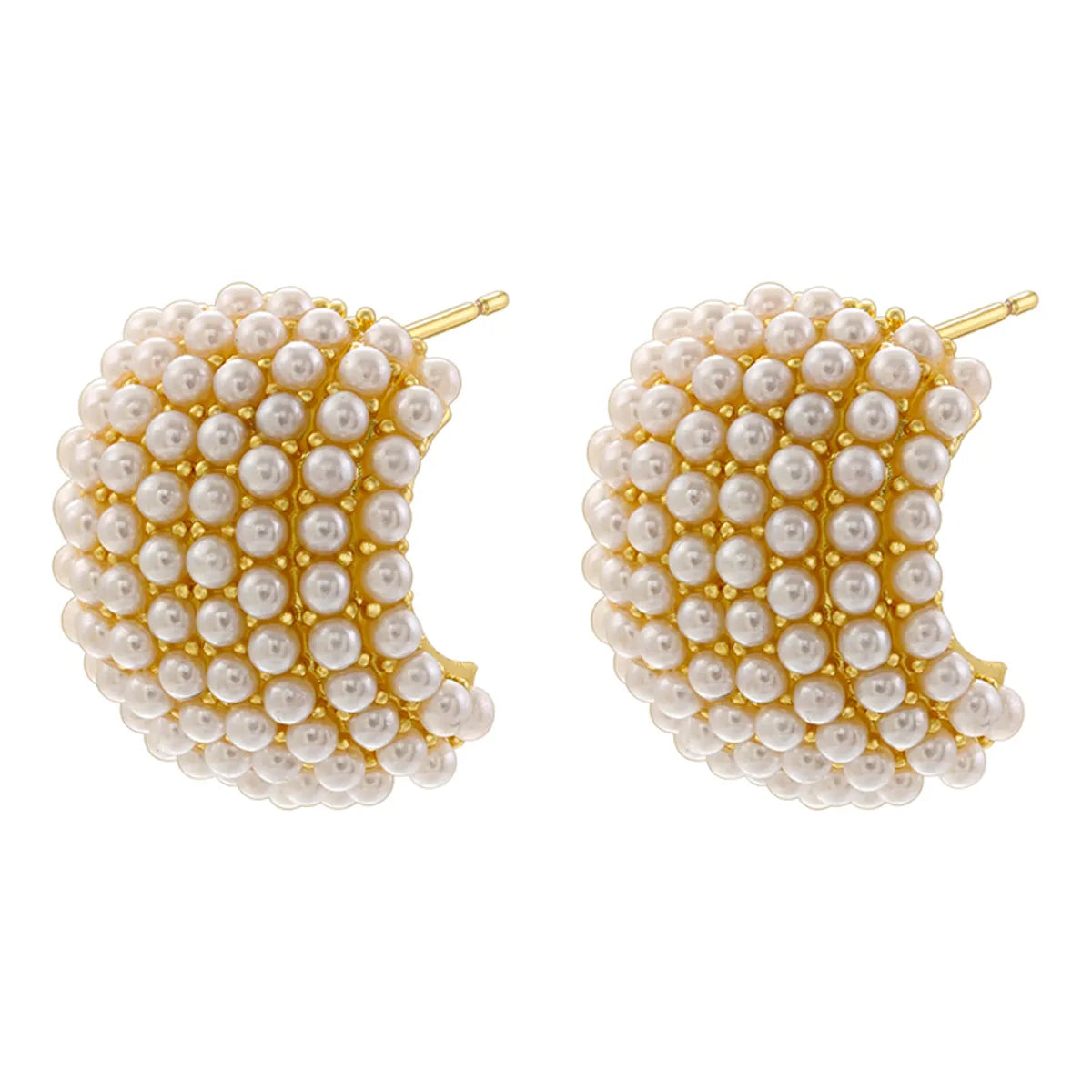 1 Pair Casual Elegant Simple Style C Shape Water Droplets Plating Inlay Copper Artificial Pearls 18k Gold Plated Earrings