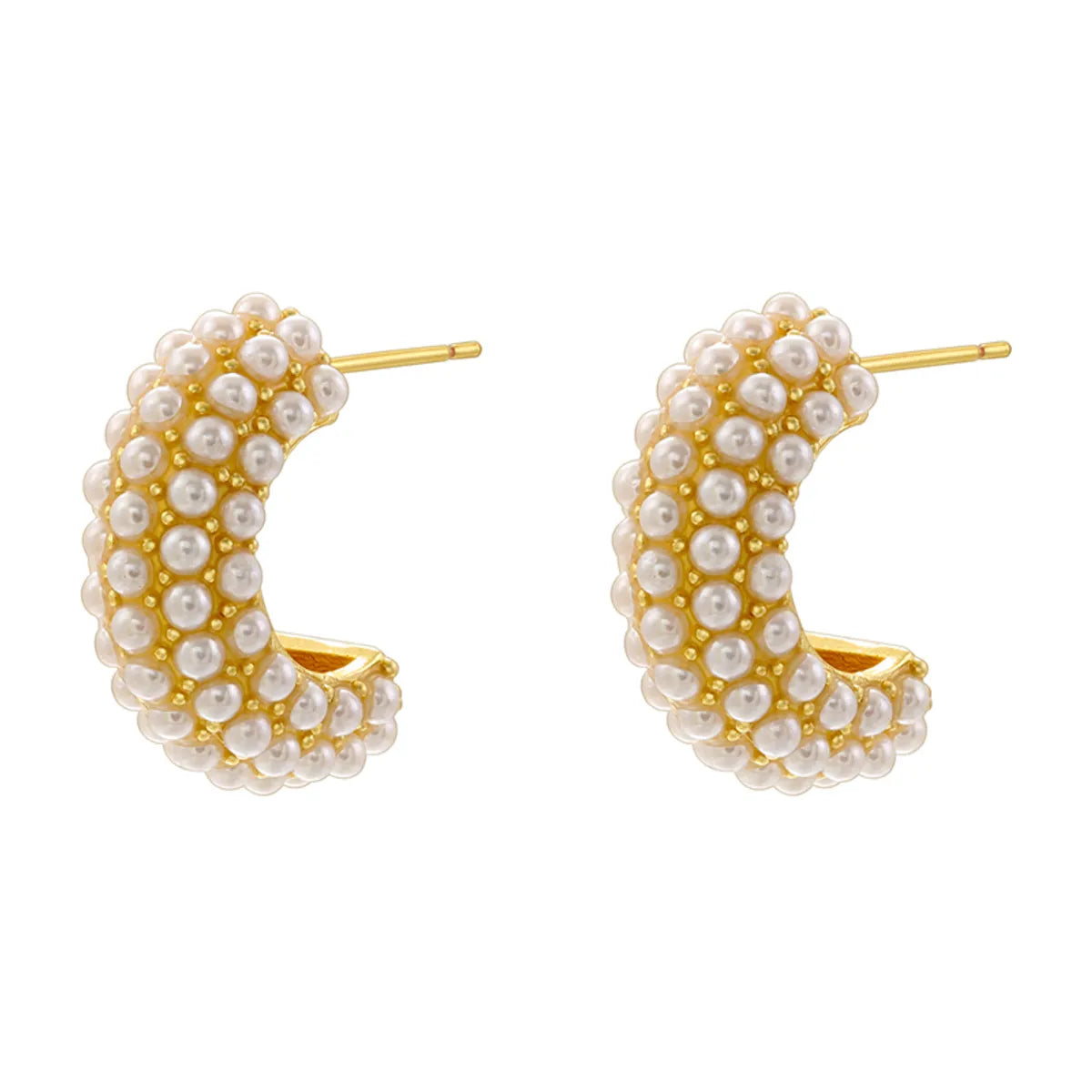 1 Pair Casual Elegant Simple Style C Shape Water Droplets Plating Inlay Copper Artificial Pearls 18k Gold Plated Earrings