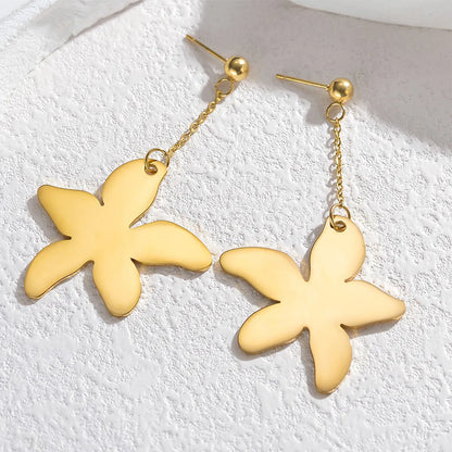 1 Pair Casual Elegant Simple Style Flower Polishing Plating Stainless Steel 18k Gold Plated Drop Earrings