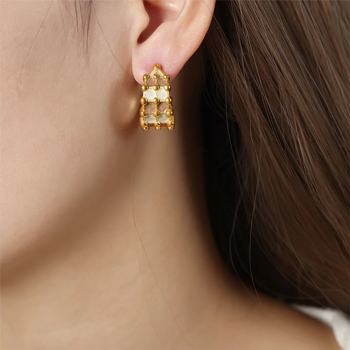 1 Pair Casual Elegant Simple Style Geometric Enamel Plating Titanium Steel 18k Gold Plated Earrings