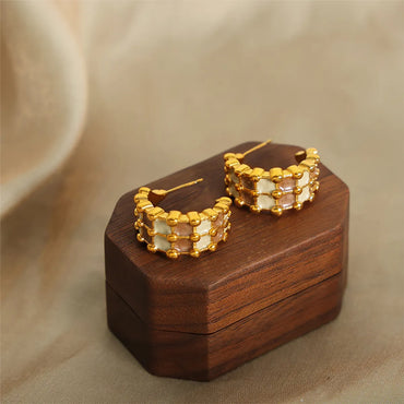 1 Pair Casual Elegant Simple Style Geometric Enamel Plating Titanium Steel 18k Gold Plated Earrings