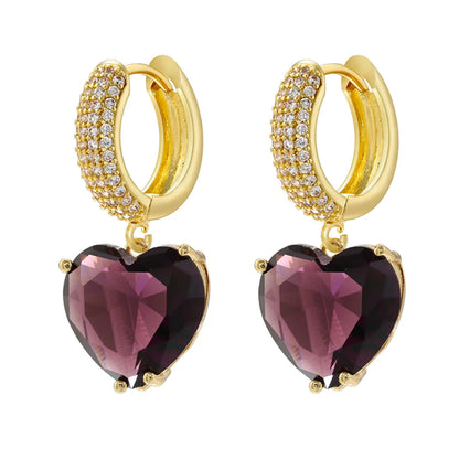 1 Pair Casual Elegant Simple Style Heart Shape Plating Inlay Copper Zircon 18k Gold Plated Drop Earrings