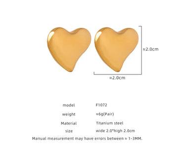 1 Pair Casual Elegant Simple Style Heart Shape Plating Titanium Steel 18k Gold Plated Ear Studs